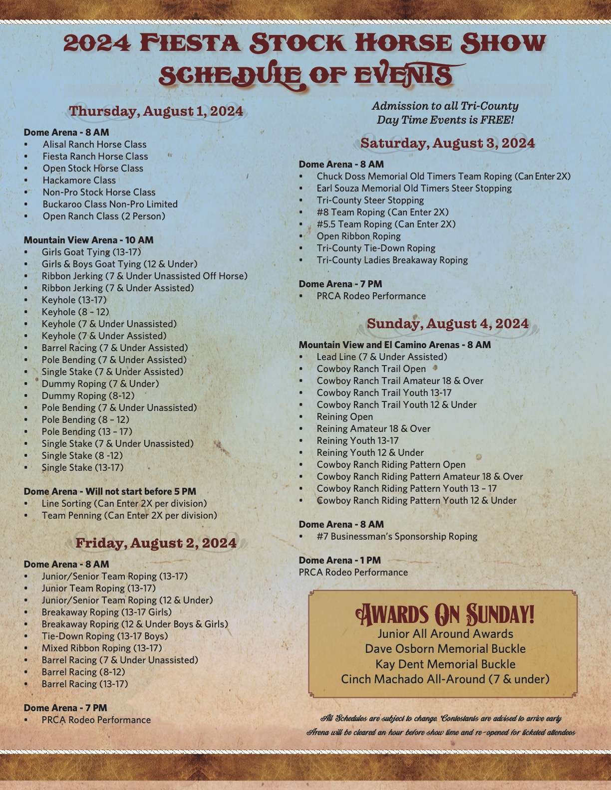 Schedule of Events | Fiesta Stock Horse Show & Rodeo
